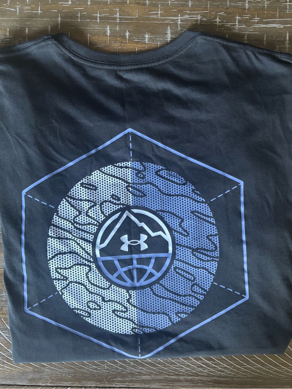 Under Armour Black Tee with Light Blue Geometric Globe Graphic